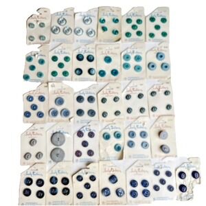 Vintage Lady Fashion Buttons Lot 31 Cards Blue Aqua Teal Grey 1950s Toronto